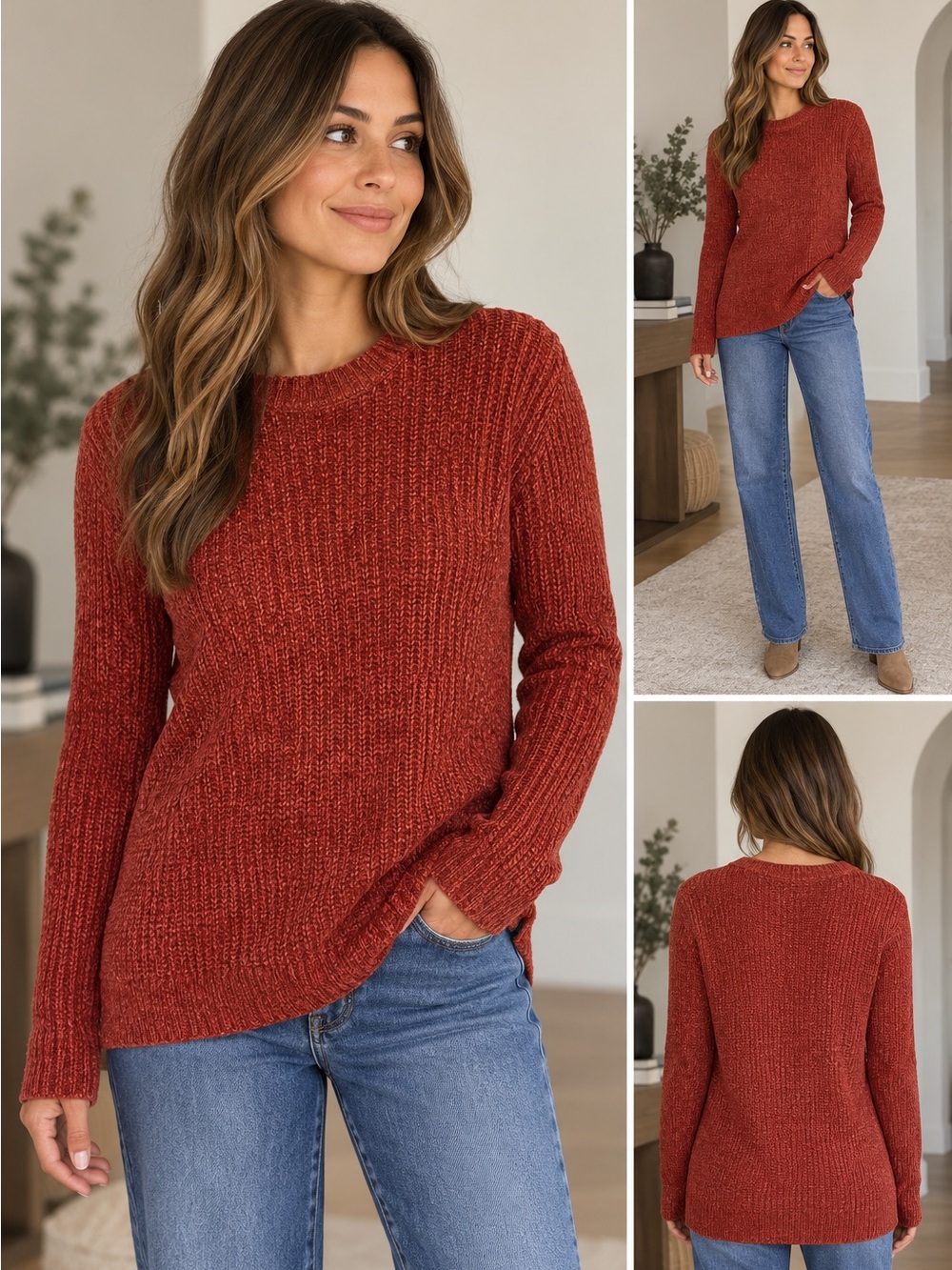 Banana Republic Rust Red Textured Crewneck Sweater